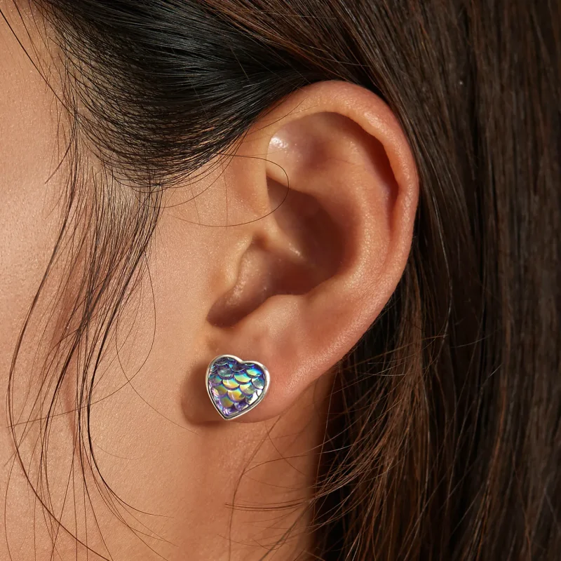 (bilde for) Pandora Style Fish Scale Heart Stud øredobber - SCE1300 - Vis 6
