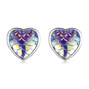 (bilde for) Pandora Style Fish Scale Heart Stud øredobber - SCE1300