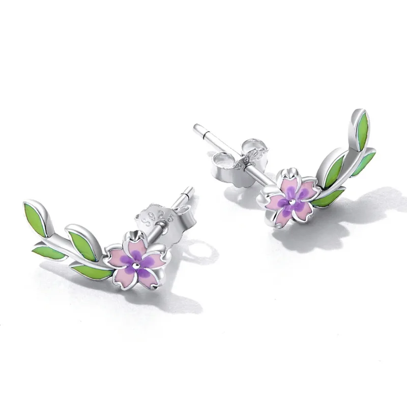 (bilde for) Pandora Style Flowers Leaves Stud øredobber - SCE1391 - Vis 3