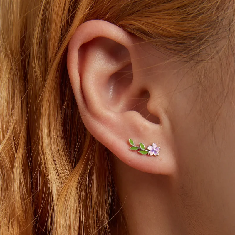 (bilde for) Pandora Style Flowers Leaves Stud øredobber - SCE1391 - Vis 7