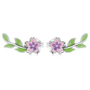 (bilde for) Pandora Style Flowers Leaves Stud øredobber - SCE1391