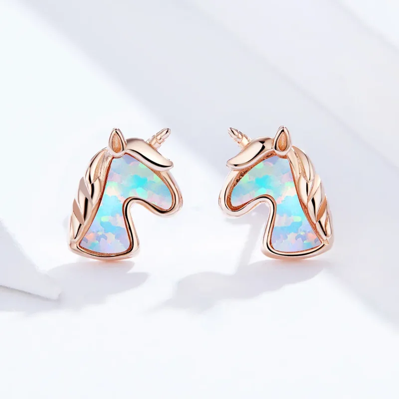 (bilde for) Pandora Style Ocean Blue Opal Unicorn øredobber - SCE815-C - Vis 2