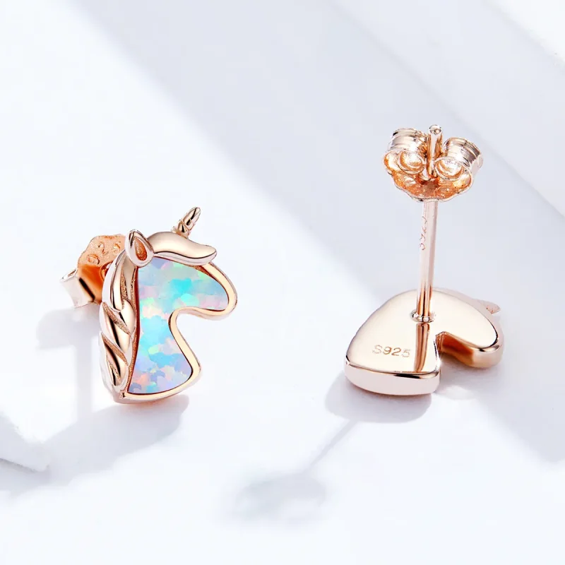 (bilde for) Pandora Style Ocean Blue Opal Unicorn øredobber - SCE815-C - Vis 3