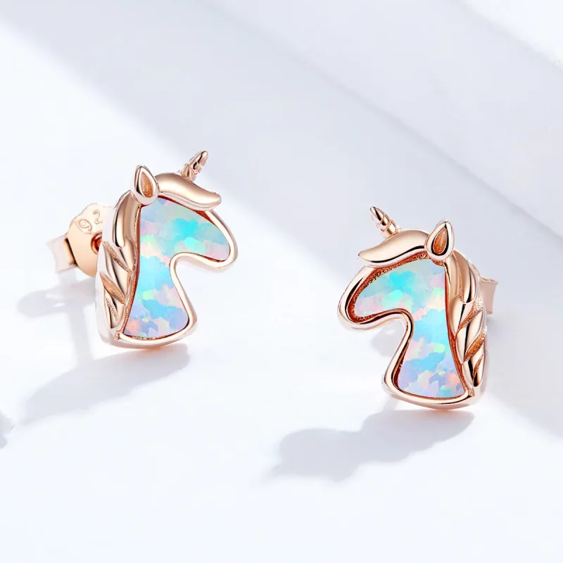 (bilde for) Pandora Style Ocean Blue Opal Unicorn øredobber - SCE815-C - Vis 4