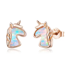 (bilde for) Pandora Style Ocean Blue Opal Unicorn øredobber - SCE815-C