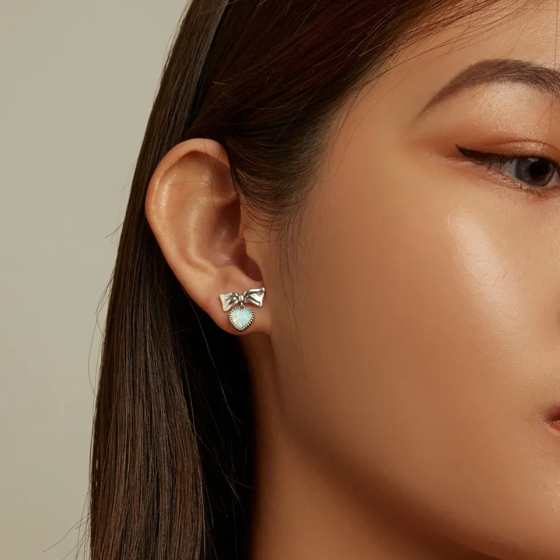 (bilde for) Pandora Style opal hjerte sløyfe øredobber - SCE1374 - Vis 5