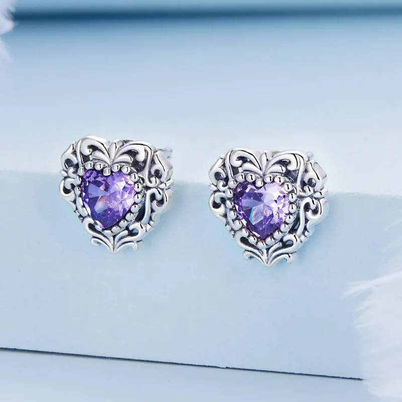 (bilde for) Pandora Style Purple Zircon Heart Stud øredobber - BSE695 - Vis 2