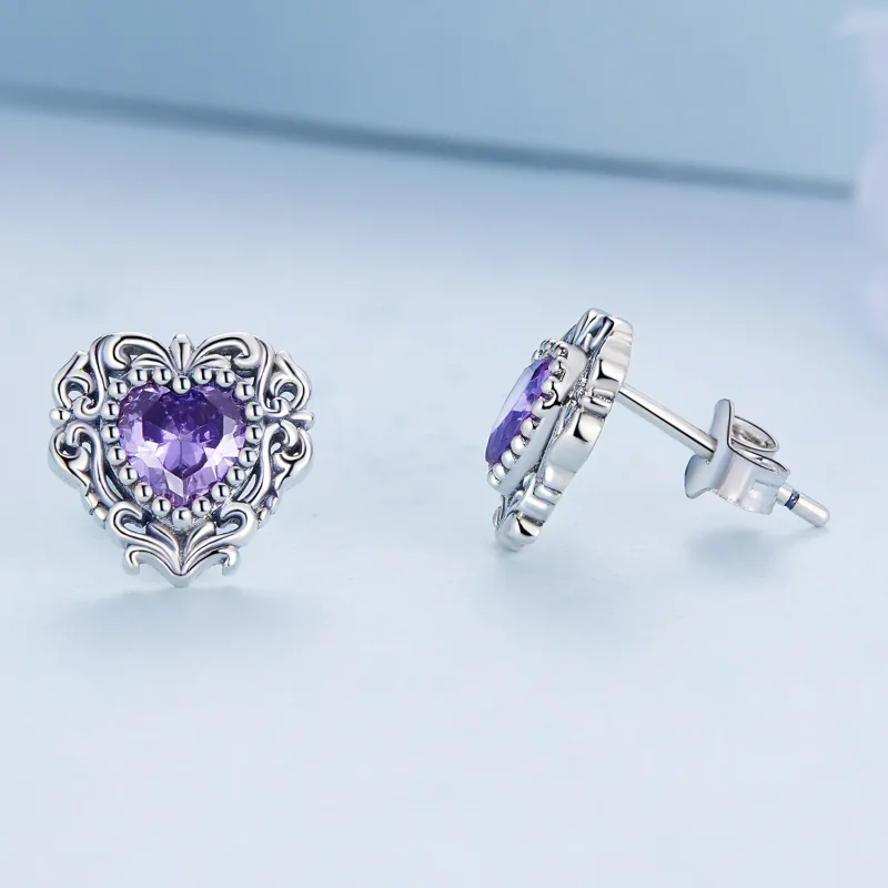 (bilde for) Pandora Style Purple Zircon Heart Stud øredobber - BSE695 - Vis 3