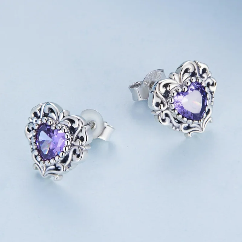 (bilde for) Pandora Style Purple Zircon Heart Stud øredobber - BSE695 - Vis 4