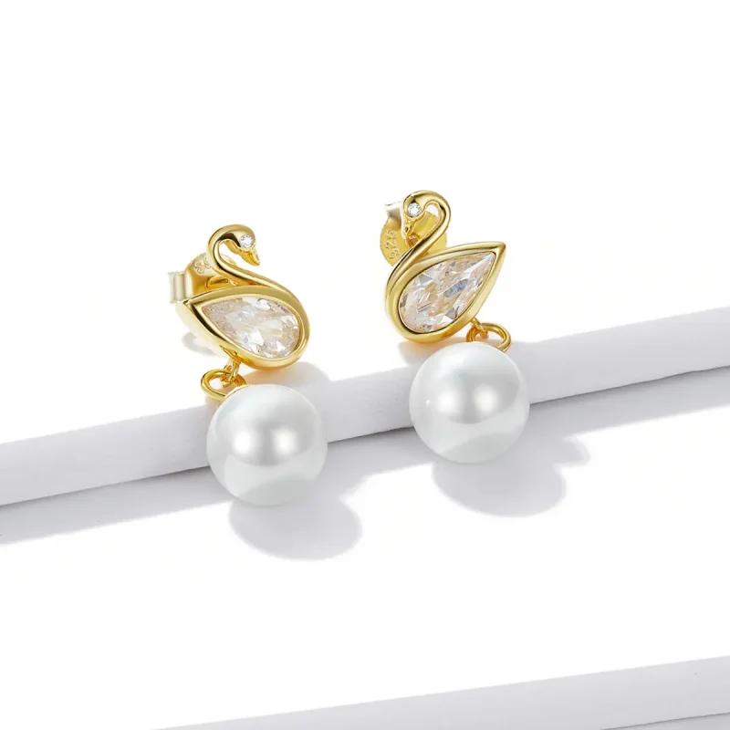 (bilde for) Pandora Style Swan Shell Beads Stud øredobber - BSE548 - Vis 2