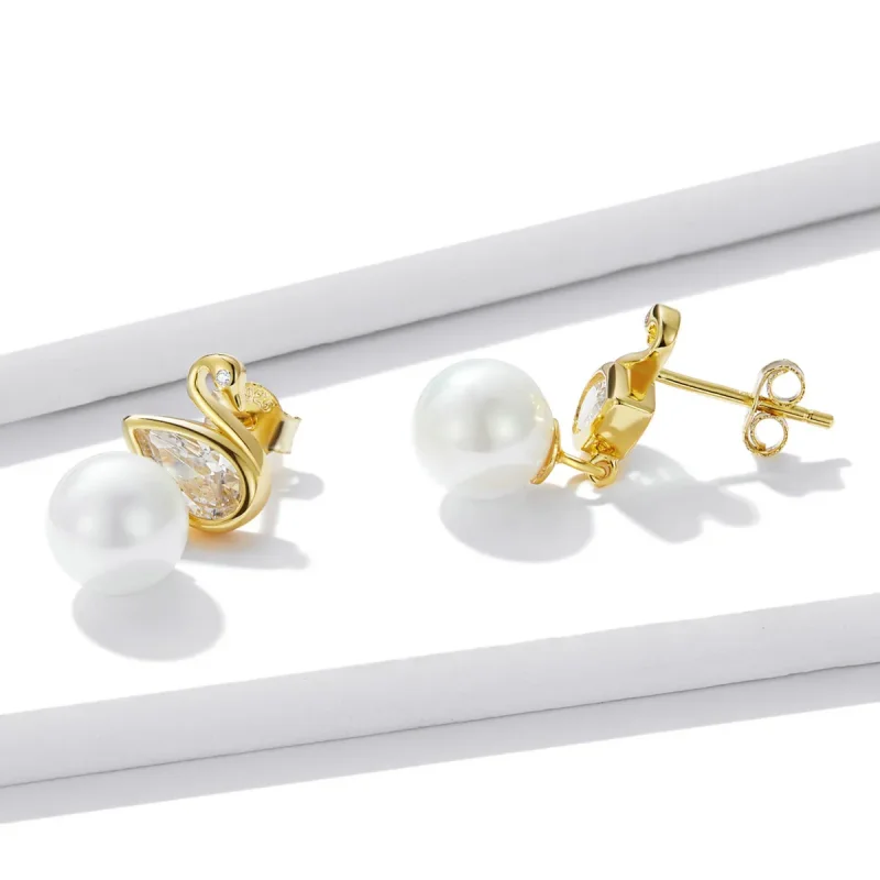 (bilde for) Pandora Style Swan Shell Beads Stud øredobber - BSE548 - Vis 3