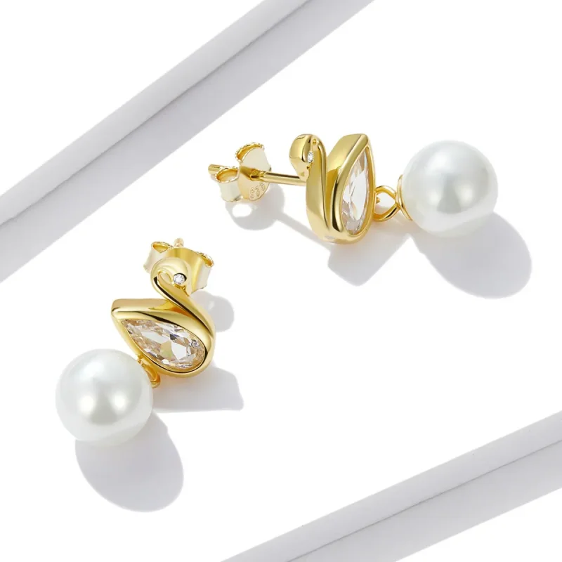 (bilde for) Pandora Style Swan Shell Beads Stud øredobber - BSE548 - Vis 4