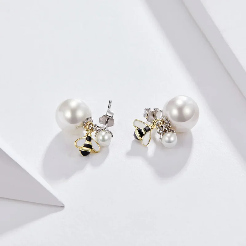(bilde for) Pandora Style Woman Bee and Pearl Stud øredobber - SCE232 - Vis 2