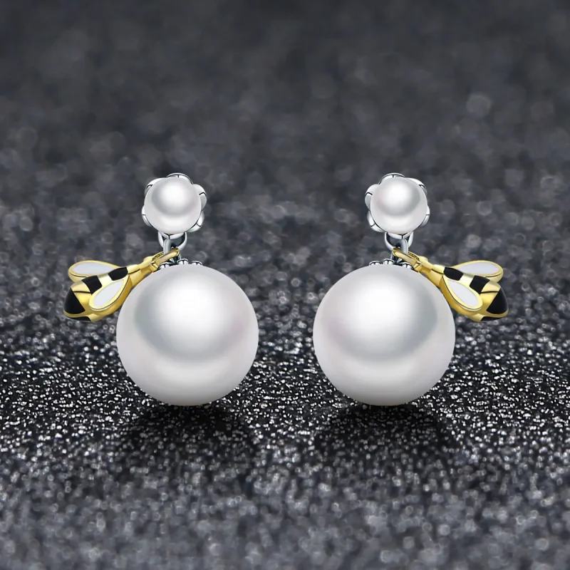 (bilde for) Pandora Style Woman Bee and Pearl Stud øredobber - SCE232 - Vis 4