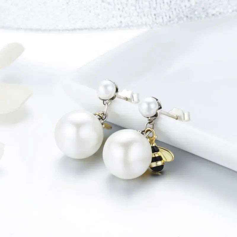 (bilde for) Pandora Style Woman Bee and Pearl Stud øredobber - SCE232 - Vis 5
