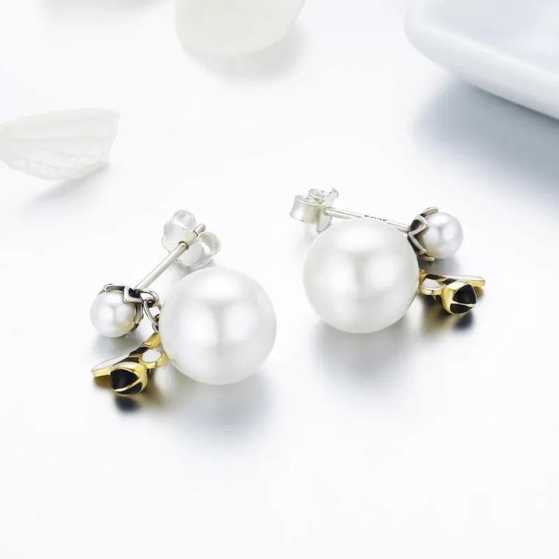 (bilde for) Pandora Style Woman Bee and Pearl Stud øredobber - SCE232 - Vis 6