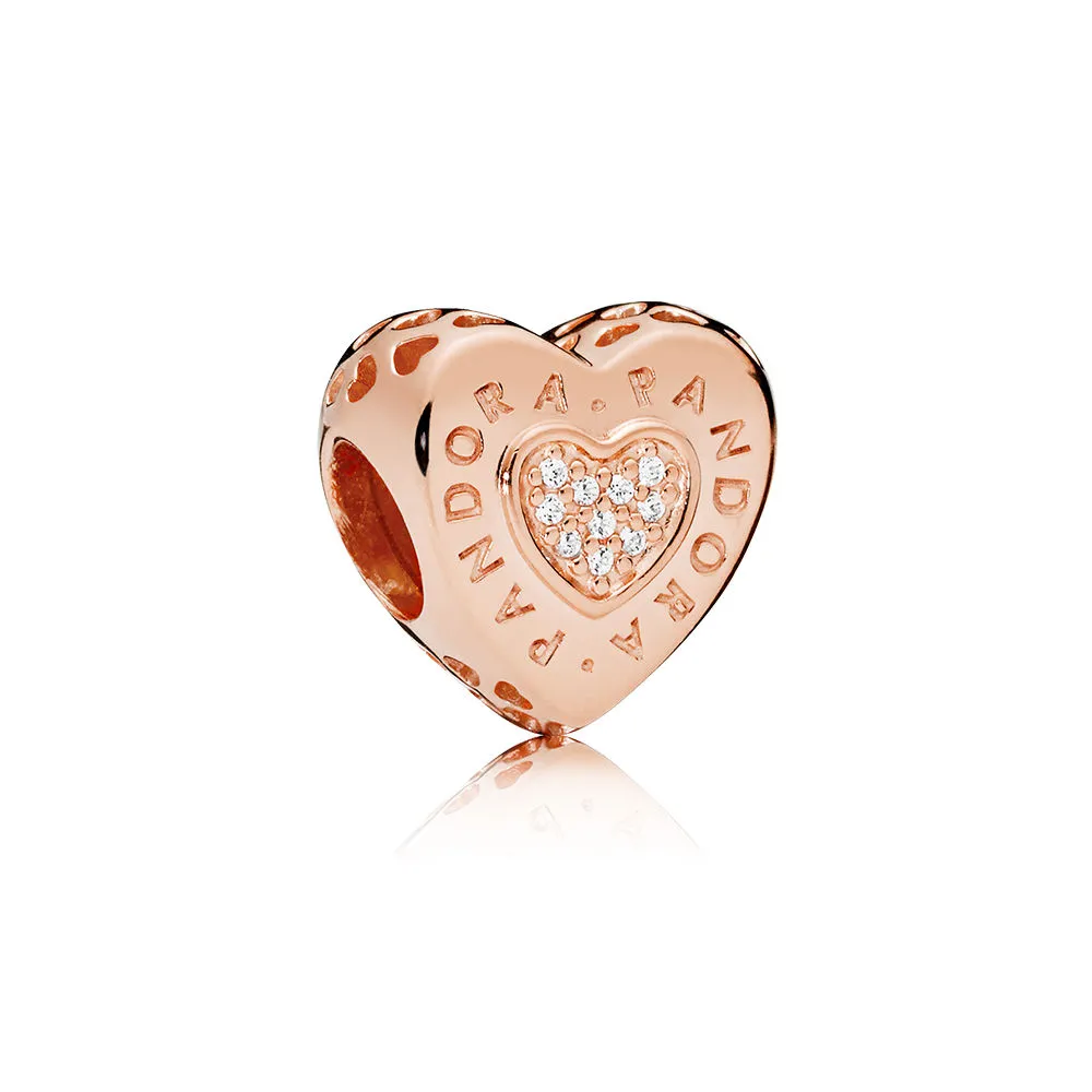 pandora rose logo heart charm with clear cubic zirconia 787375cz