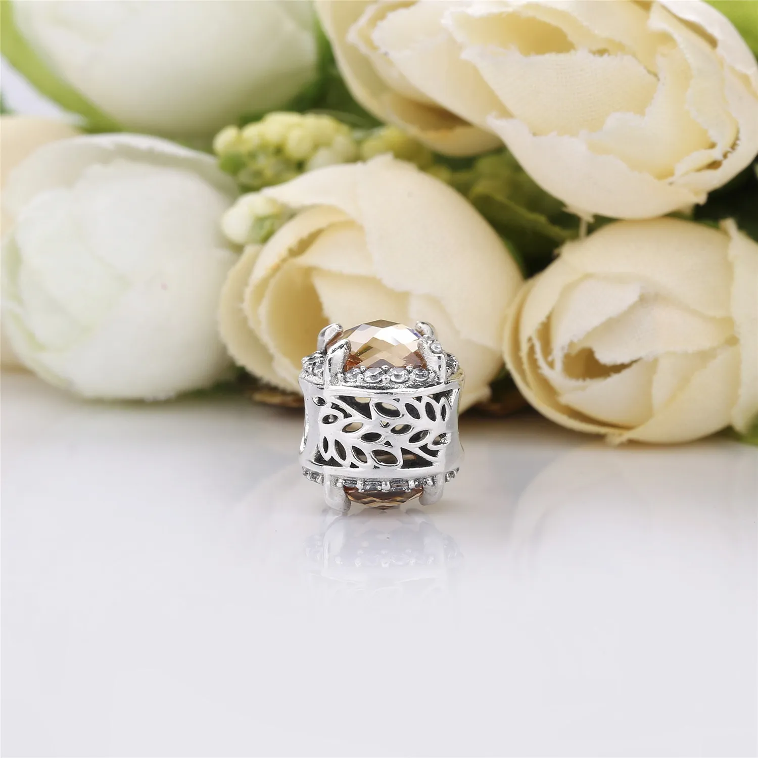 Pandora Seeds silver charm with golden coloured and clear cubic zirconia - 797650CCZ