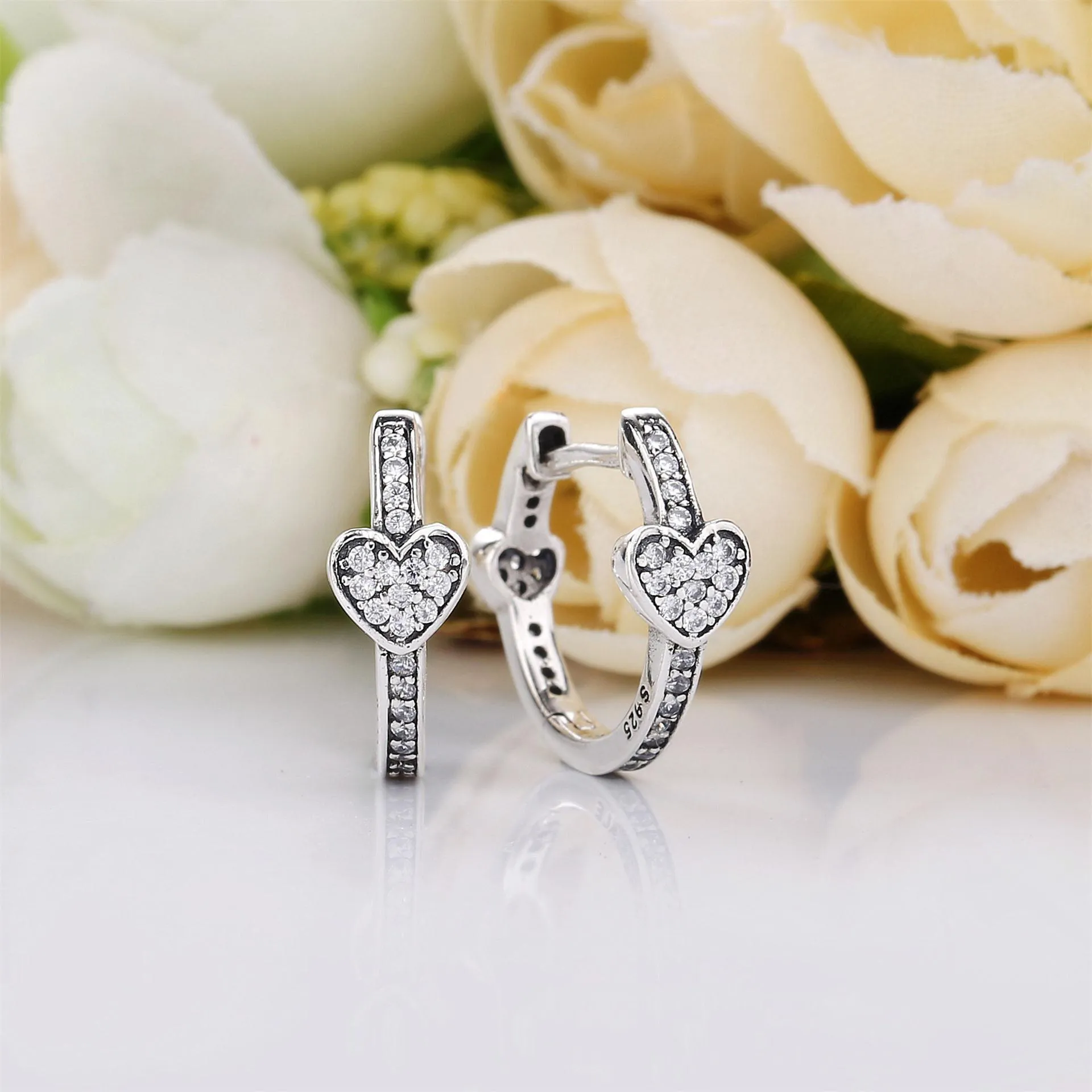 Pandora Heart silver hoop earrings with clear cubic zirconia - 297290CZ