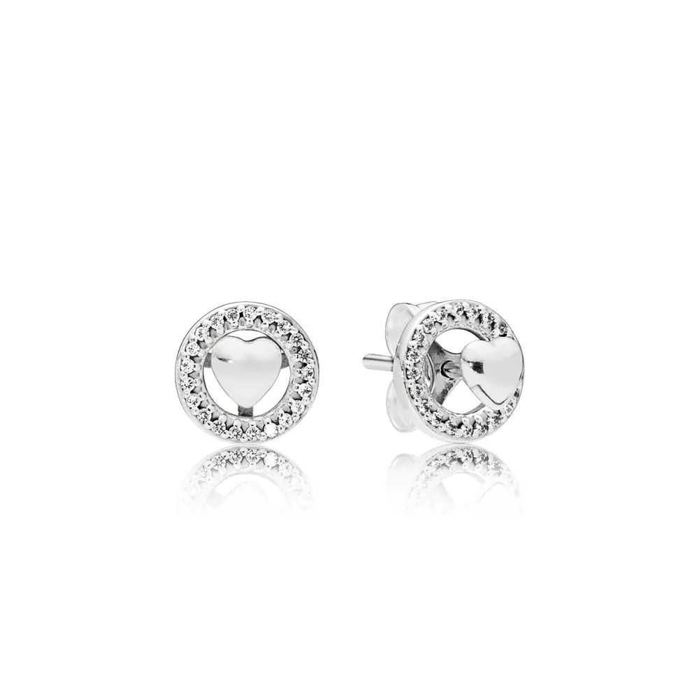 Pandora Heart silver stud earrings with detachable earring jackets and clear cubic zirconia - 297709CZ