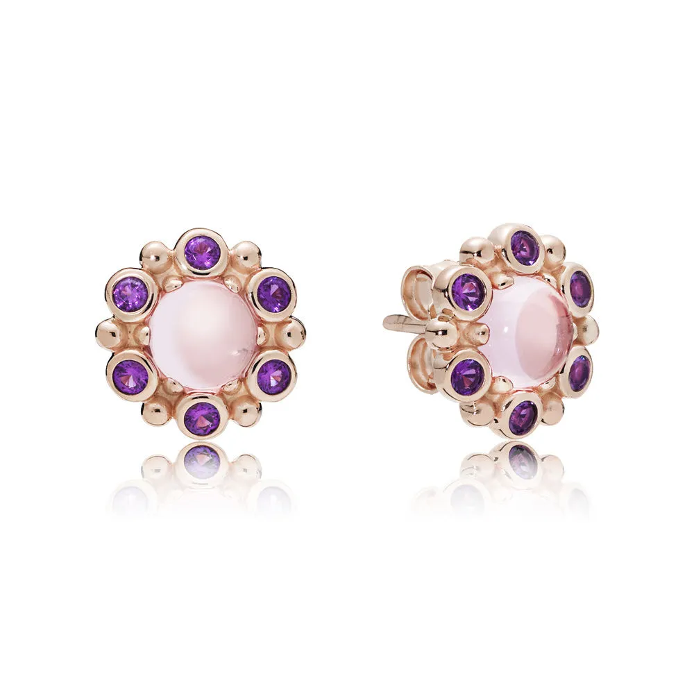 pandora rose stud earrings with pink mist and royal purple crystal 287728npm