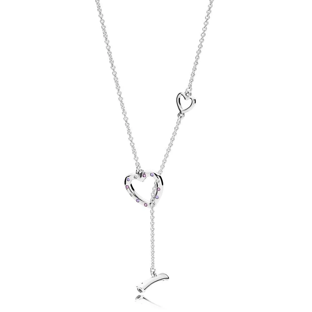 pandora heart silver necklace with royal purple crystal lilac and clear cubic zirconia 397246nrpmx