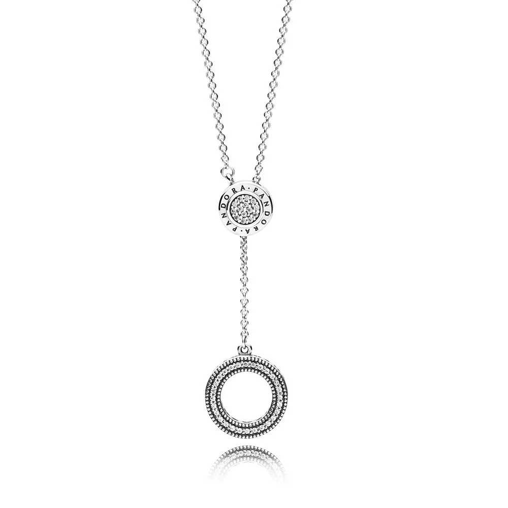 pandora logo silver y necklace with clear cubic zirconia 397445cz 70