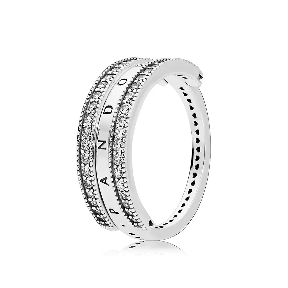 pandora logo reversible silver ring with clear cubic zirconia 197404cz