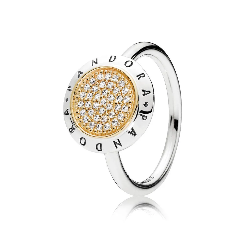 pandora logo silver ring with 14k and clear cubic zirconia 196231cz