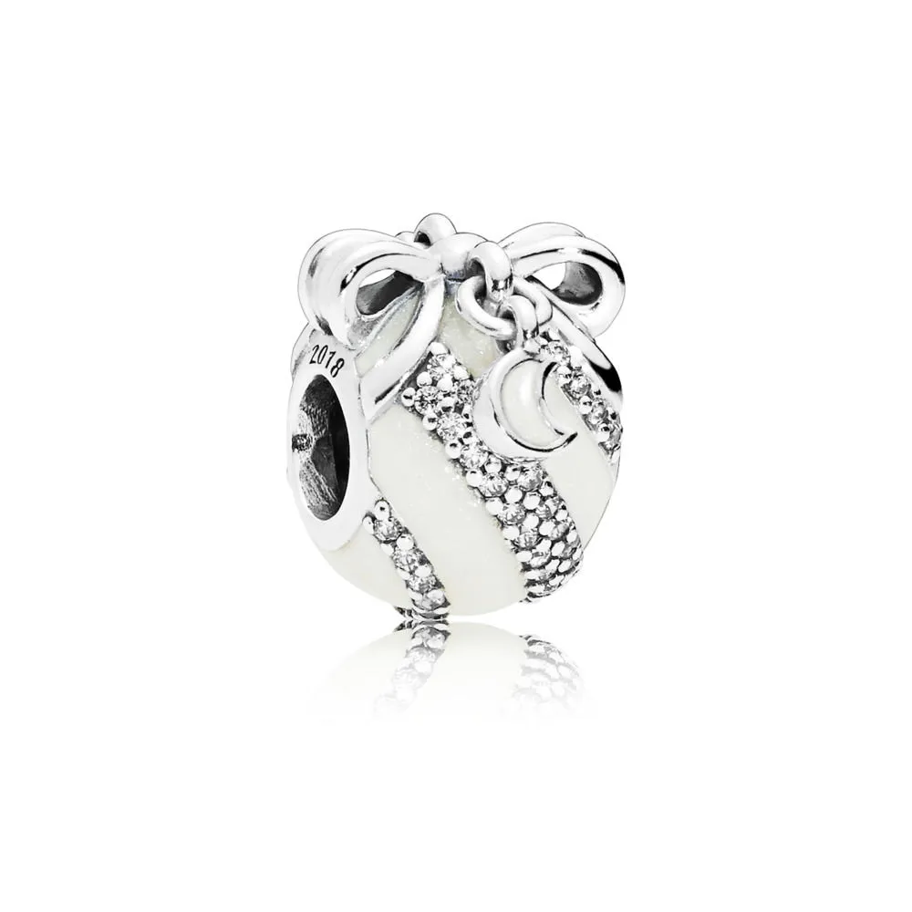 pandora christmas ornament silver charm with silver enamel and clear cubic zirconia 797649en23