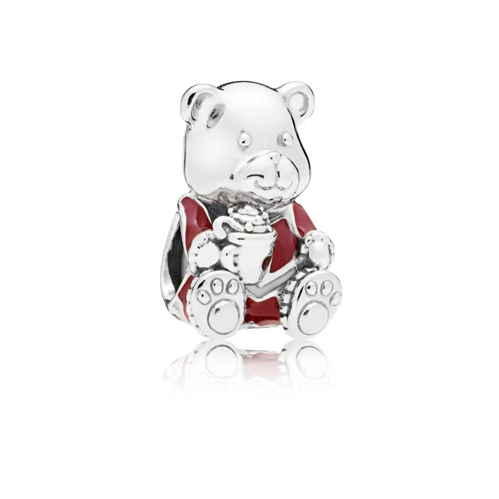 pandora christmas teddy bear silver charm with red and white enamel 797564enmx