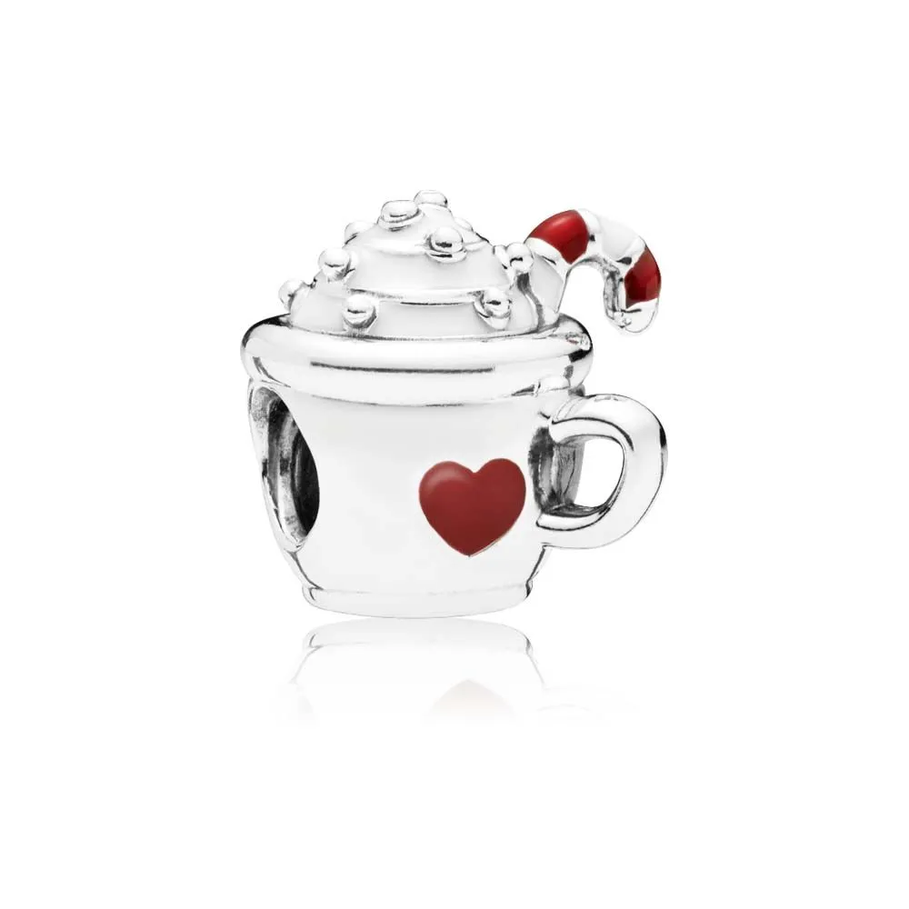 pandora cocoa mug silver charm with red and white enamel 797523enmx