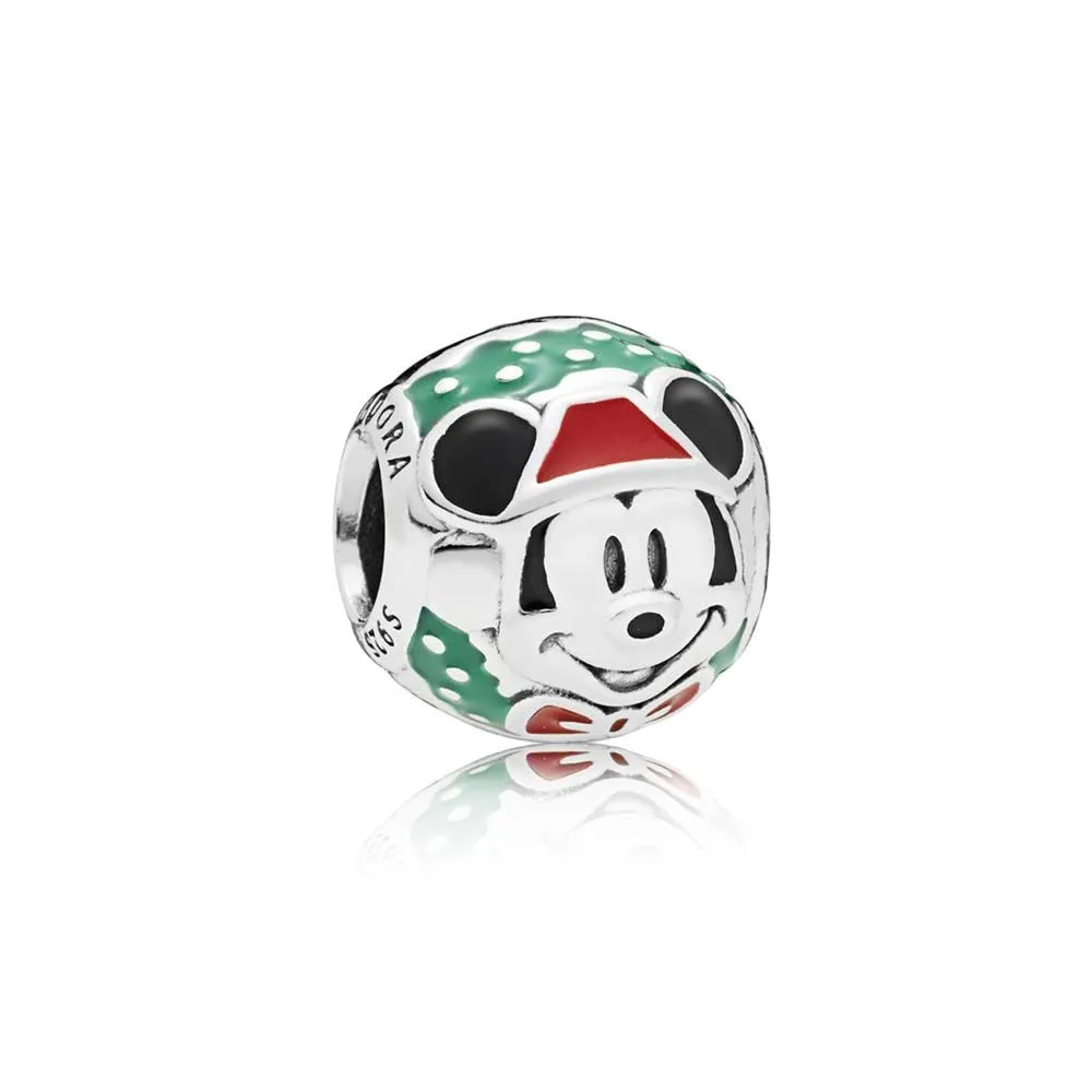 pandora disney mickey santa silver charm with green red and black enamel 797502enmx