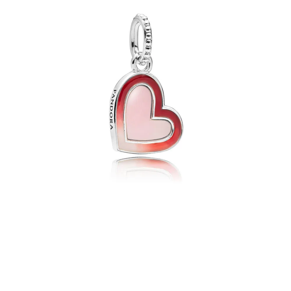 pandora asymmetrisk hjerte sølvanheng med skygget rød og rosa emalje charm 797820enmx