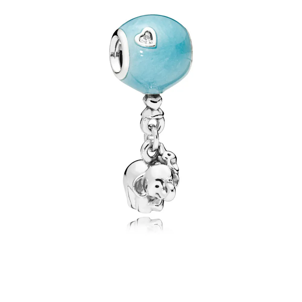 pandora balloon and elephant silver hengende charm with blue enamel and clear cubic zirconia 797239en169