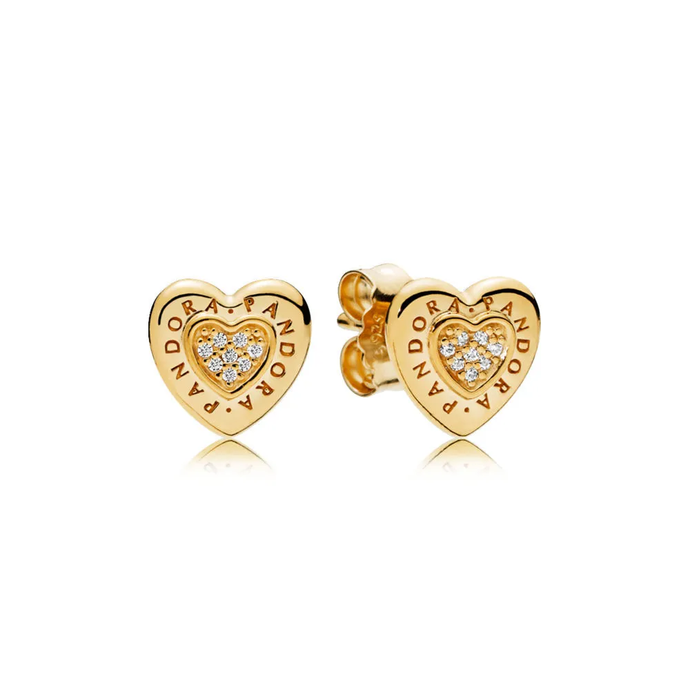 pandora shine logo heart stud earrings with clear cubic zirconia 267382cz