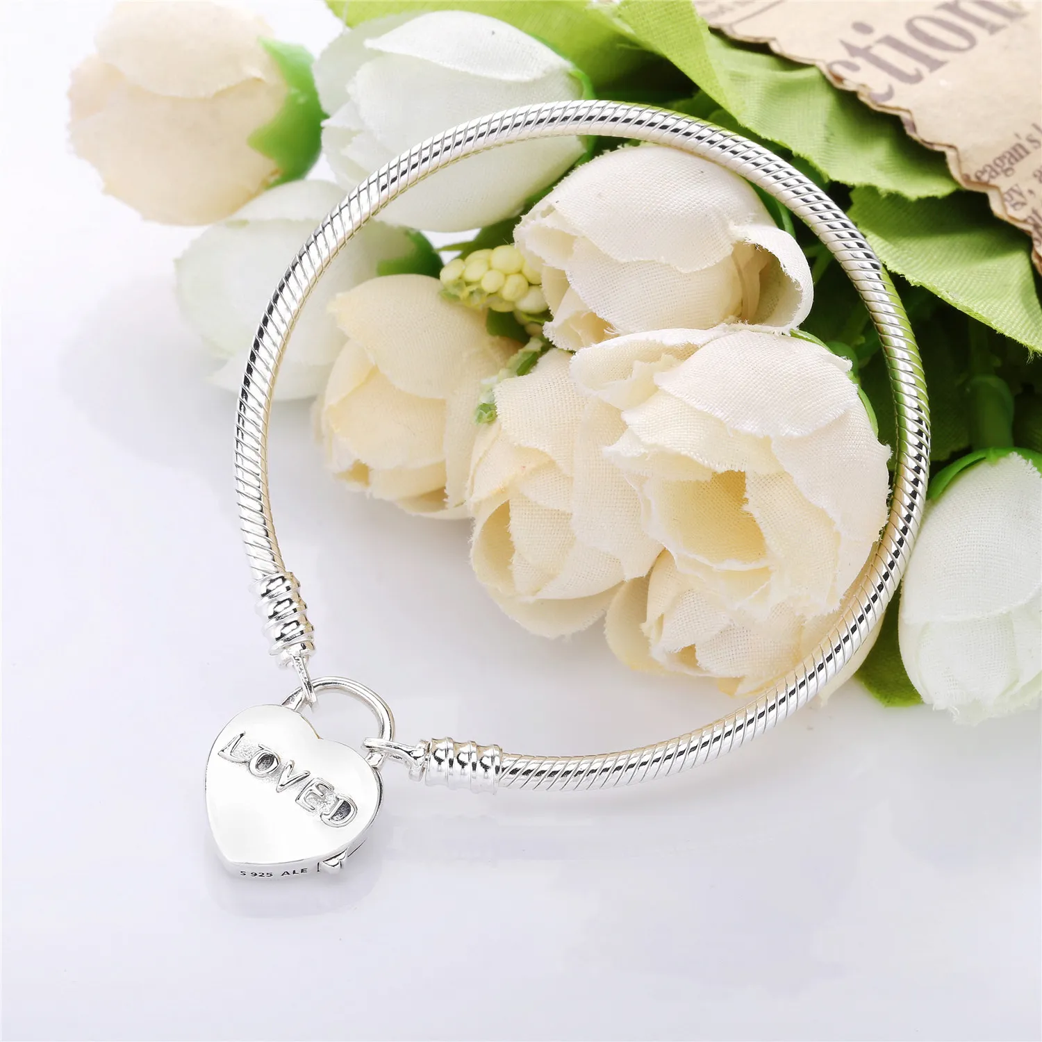 Pandora Snake chain silver bracelet and heart padlock clasp - 597806