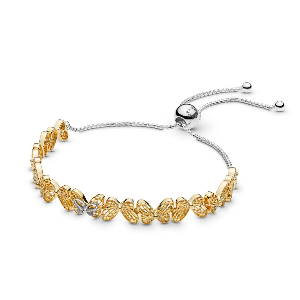 openwork butterfly pandora shine and silver bracelet with sliding clasp 567957