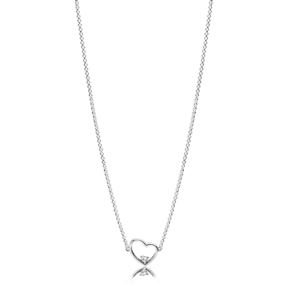 pandora asymmetrisk hjerte sølvkjede med klare cubic zirconia 397797cz