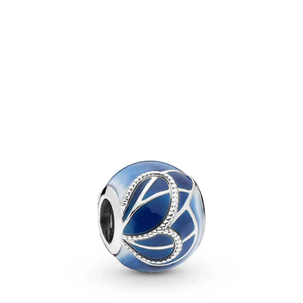 Pandora Butterfly wing silver charm with white and shaded blue enamel - 797886ENMX