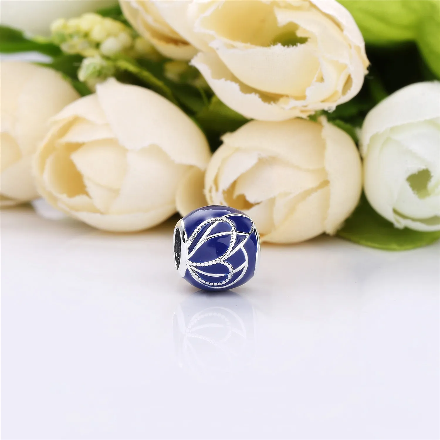 Pandora Butterfly wing silver charm with white and shaded blue enamel - 797886ENMX