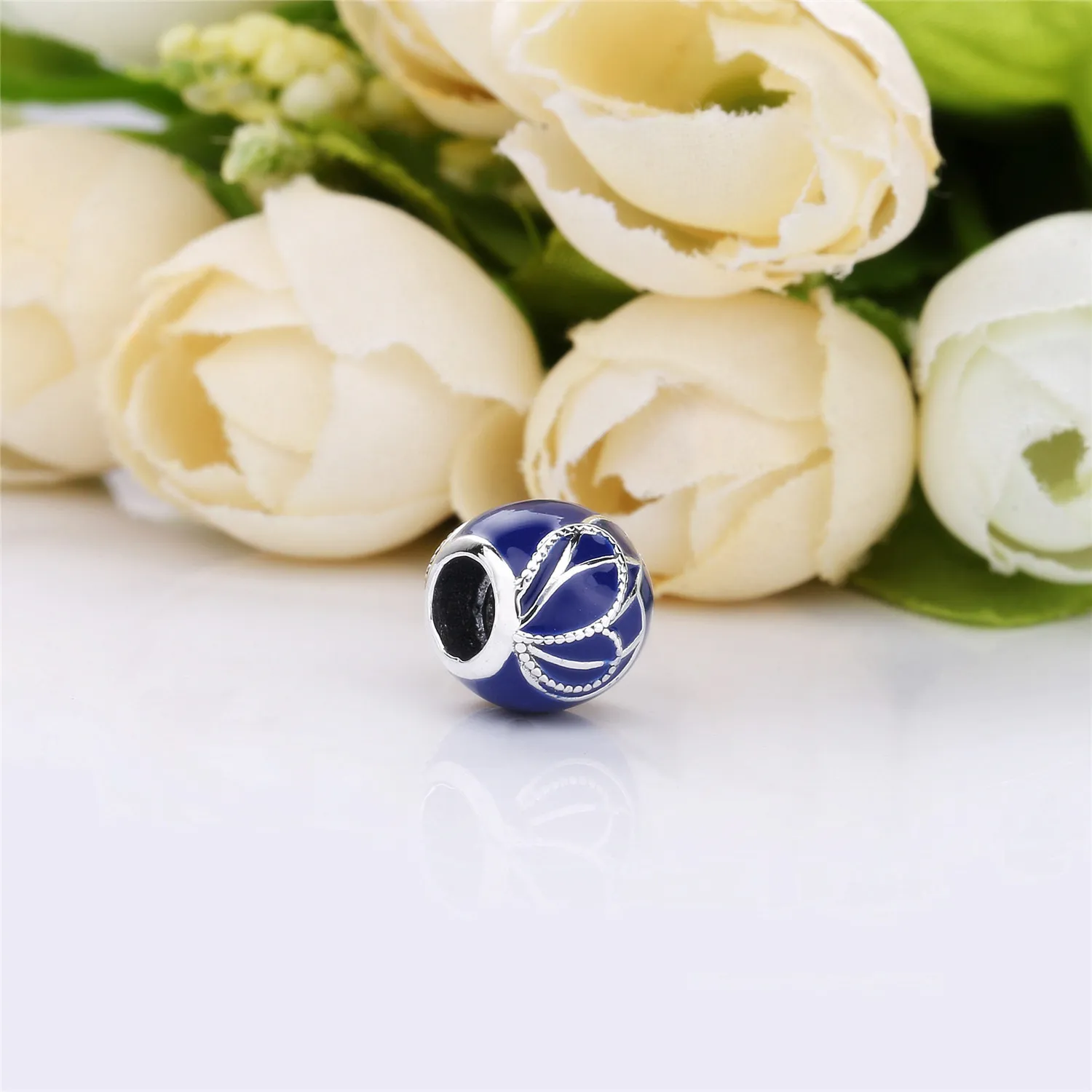 Pandora Butterfly wing silver charm with white and shaded blue enamel - 797886ENMX