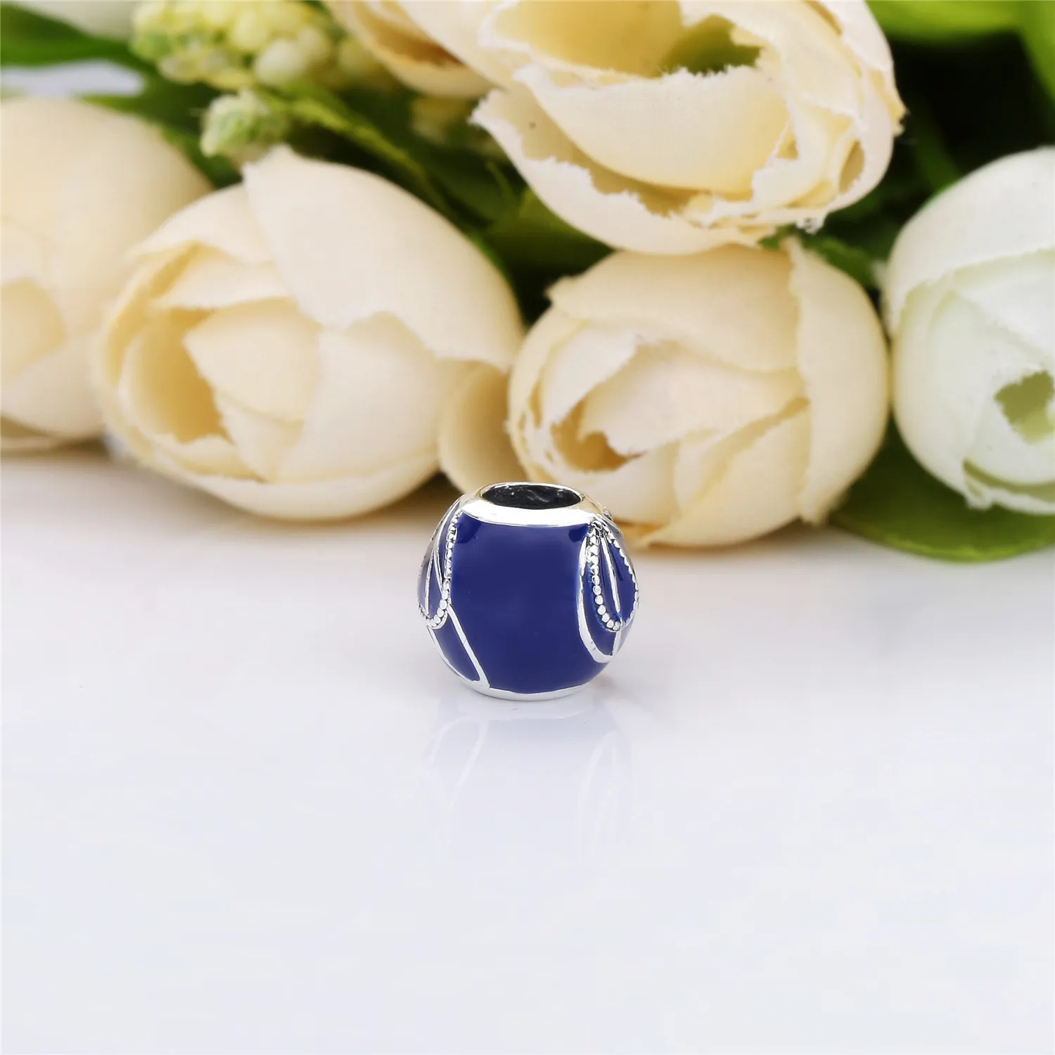 Pandora Butterfly wing silver charm with white and shaded blue enamel - 797886ENMX