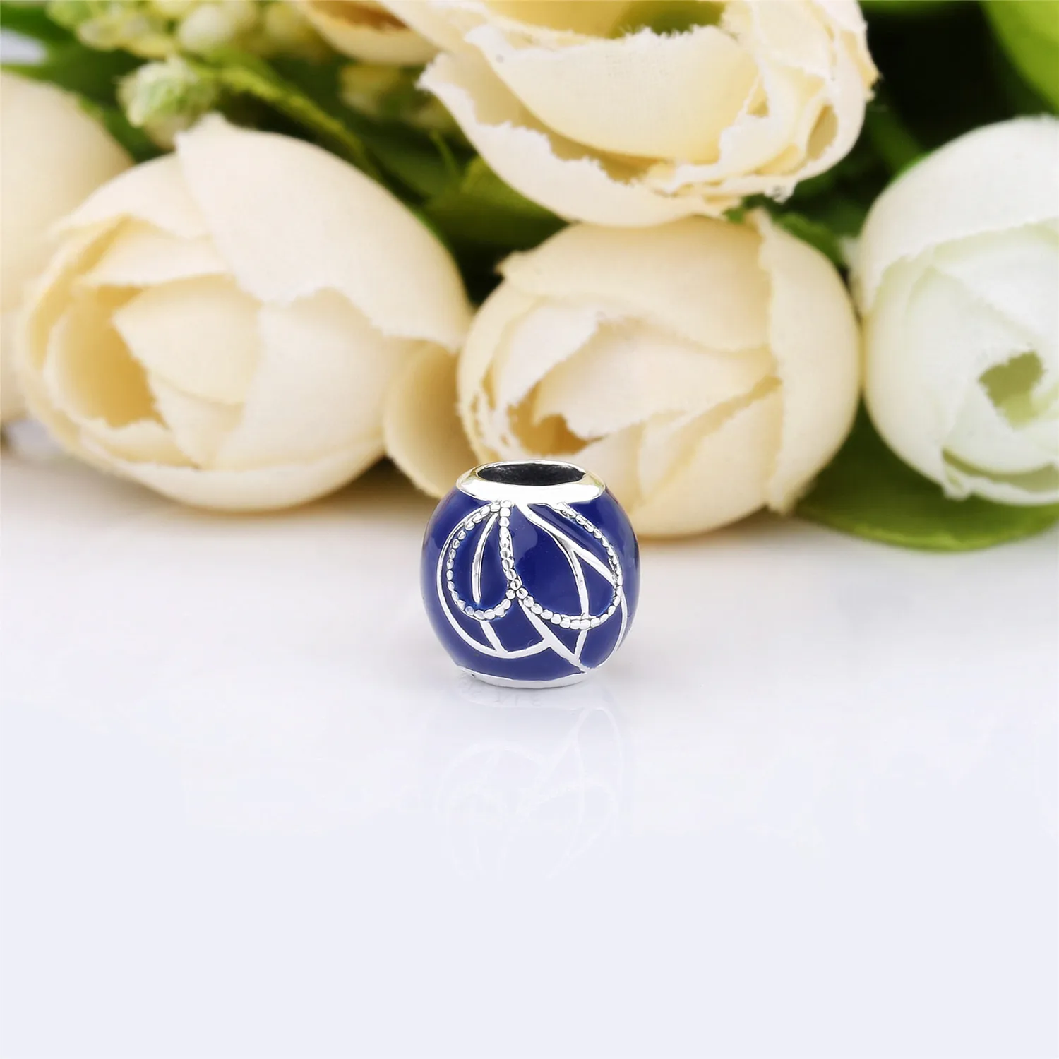 Pandora Butterfly wing silver charm with white and shaded blue enamel - 797886ENMX