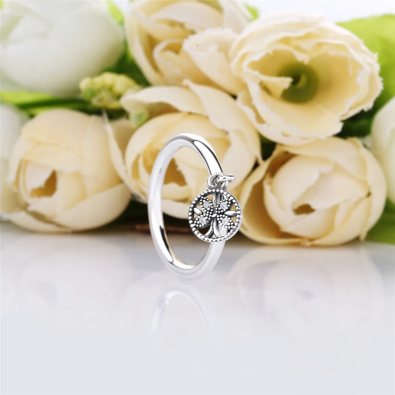 Pandora Family tree silver ring with clear cubic zirconia - 197782CZ
