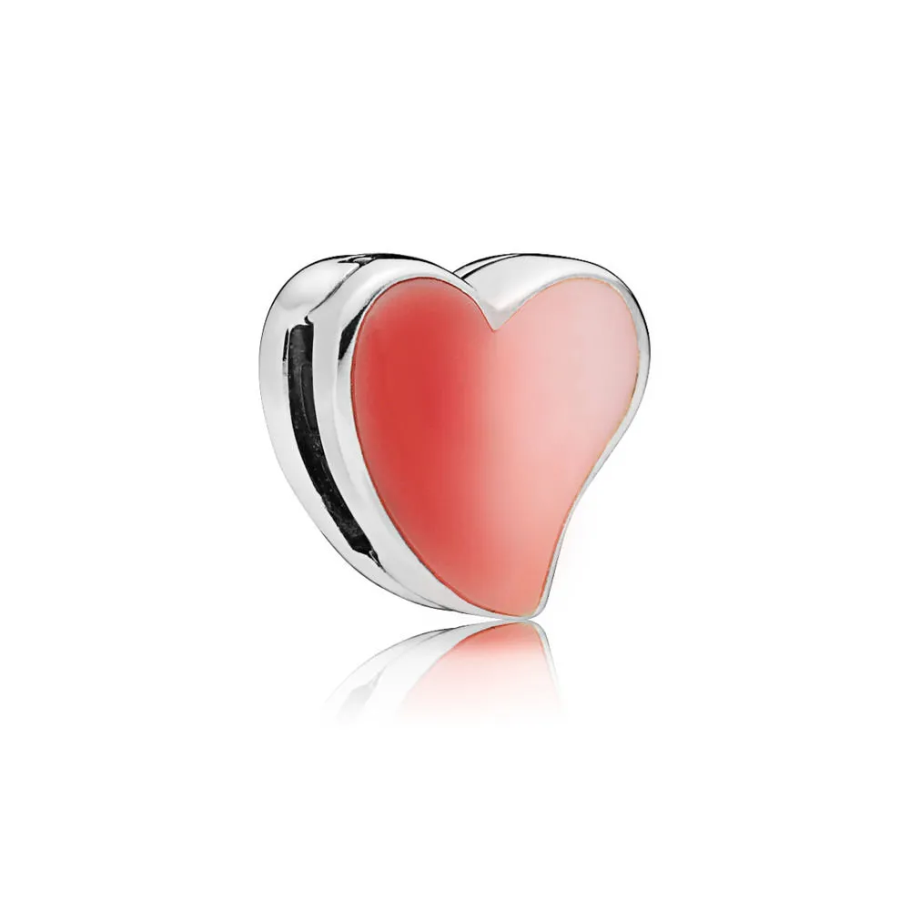 pandora reflexions heart silver clip charm with shaded pink enamel 797809enmx