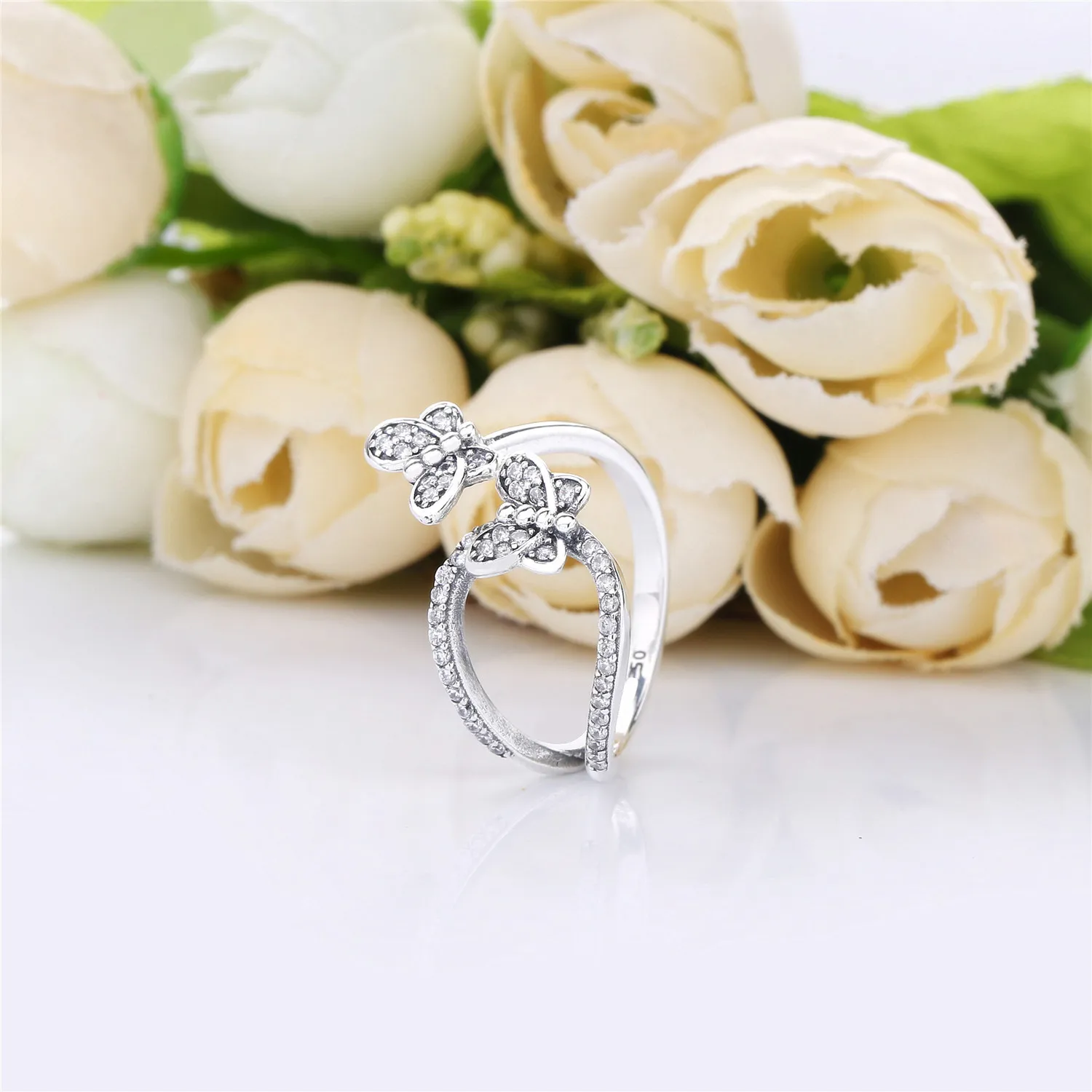 Pandora Butterfly silver open ring with clear cubic zirconia - 197920CZ