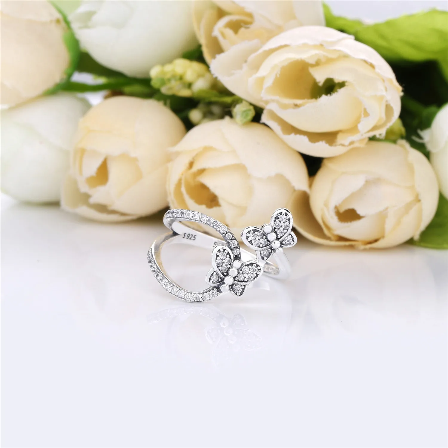 Pandora Butterfly silver open ring with clear cubic zirconia - 197920CZ