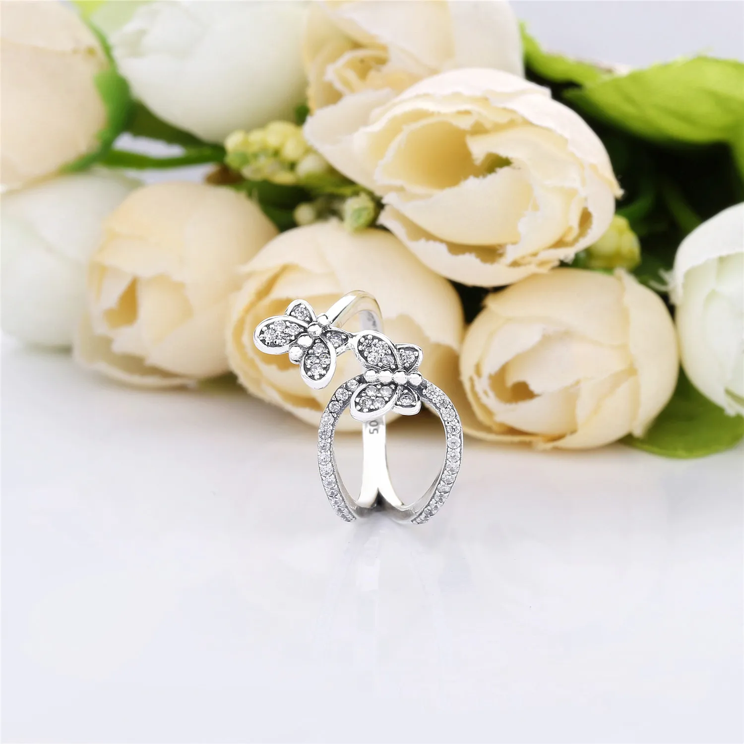 Pandora Butterfly silver open ring with clear cubic zirconia - 197920CZ
