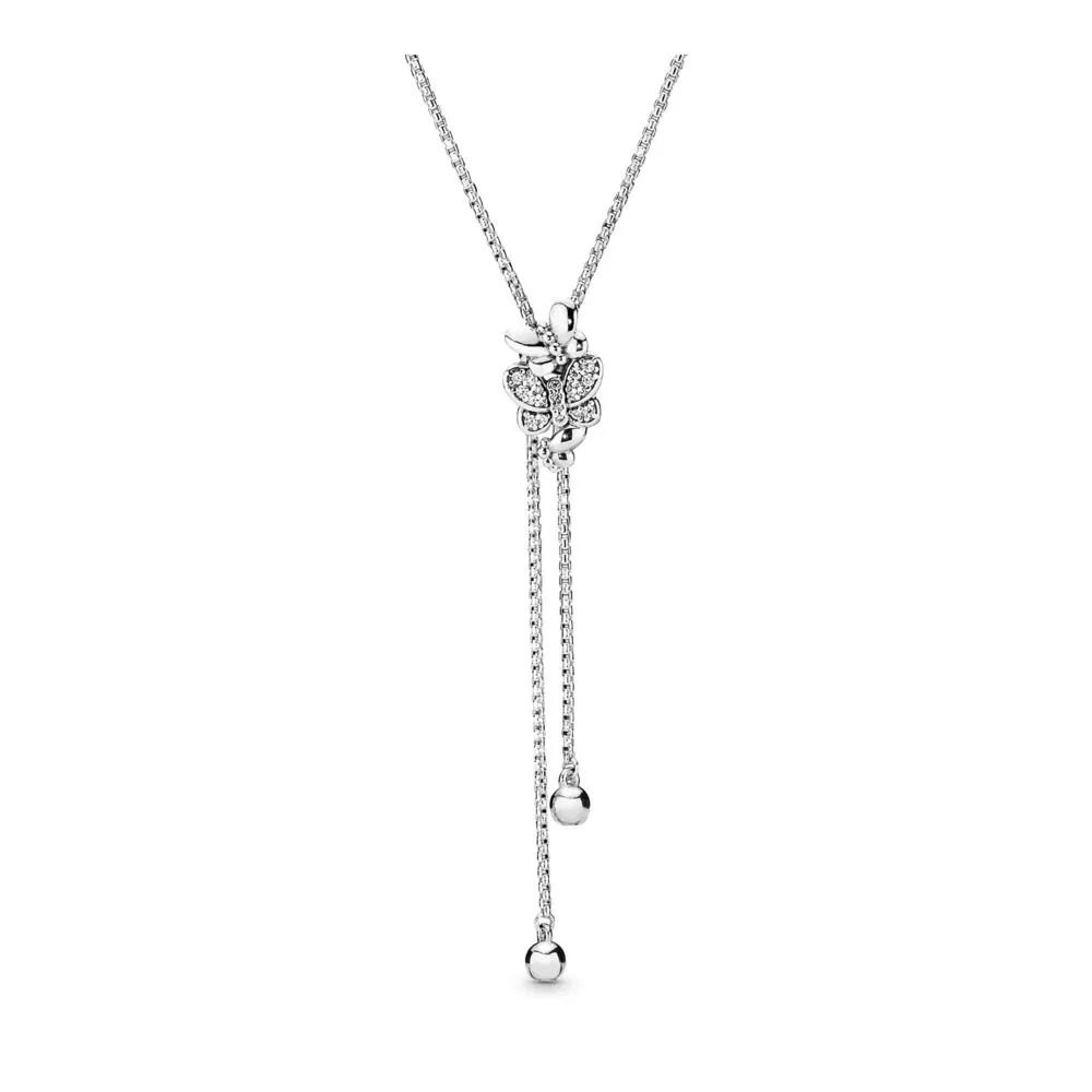 pandora butterfly silver y necklace with clear cubic zirconia and sliding clasp 397911cz
